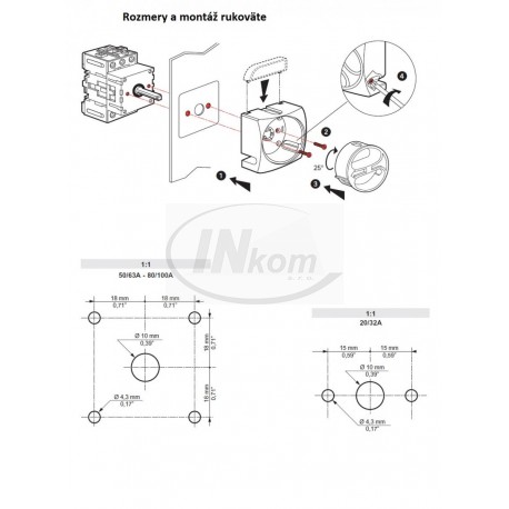 vypínač vačkový otočný na DIN 3x63A červená páčka